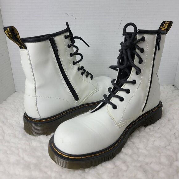 Dr. Martens 1460 Y Women's Boots Size 7 White leather Side Zipper Biker Shoes - Picture 5 of 9